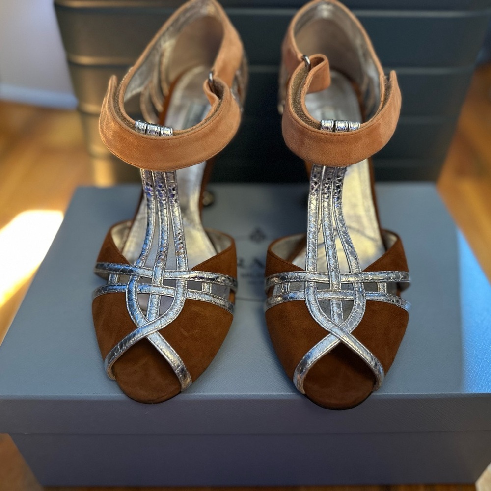 Prada Chic Multi-Color Vintage Suede Strappy Heels, Sandals, Special Edition